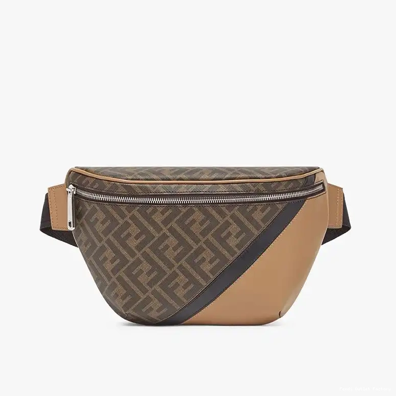 HOT Fendi FF Black Brown Fabric In Motif Belt Bag 0505